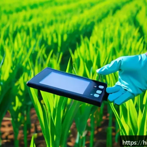 농산물품질관리사 현직자 인터뷰 사례 - A skilled agricultural product quality inspector in a vibrant Indian rural field, wearing profession...