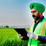 농산물품질관리사 직무별 연봉 차이 분석 - A detailed scene showing a Hindi-speaking agricultural quality inspector in rural India, wearing pra...