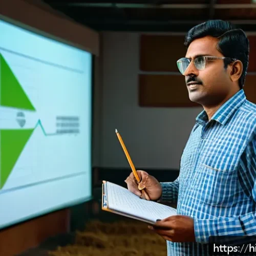 농산물품질관리사 자격증 유지 조건 - A professional Indian farmer attending a modern agricultural training seminar indoors, wearing pract...