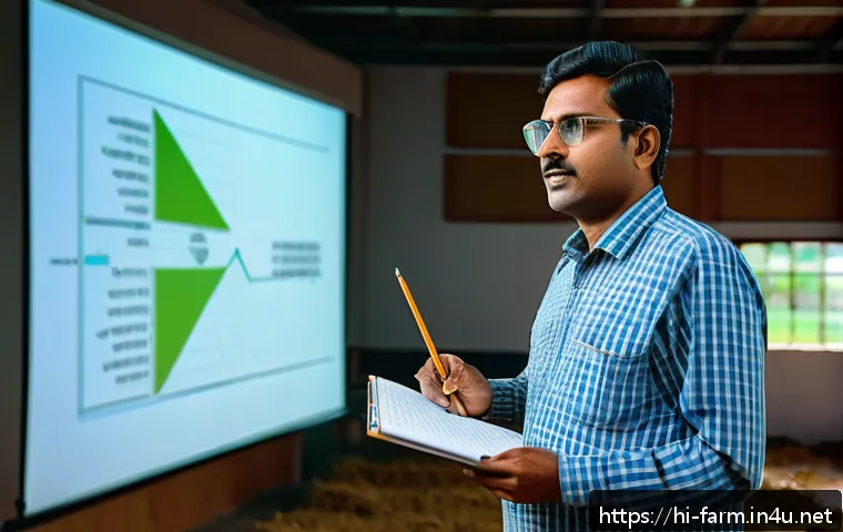 농산물품질관리사 자격증 유지 조건 - A professional Indian farmer attending a modern agricultural training seminar indoors, wearing pract...
