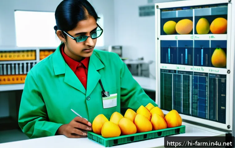 농산물품질관리사 시험 준비 필수 교재 - A detailed scene of an Indian agricultural quality control laboratory, showing a professional techni...
