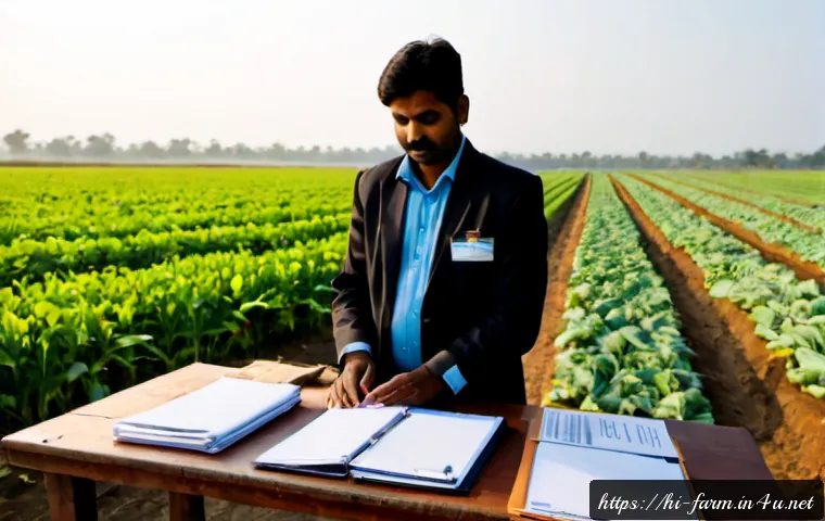 농산물품질관리사 이직 성공 전략 - Photorealistic career-transition scene in India: an experienced agricultural quality inspector in ne...